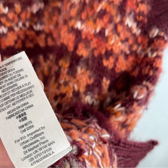 Free People Snow Bunny Maroon Orange Wool Alpaca Fair Isle Sweater Small - Picture 7 of 13